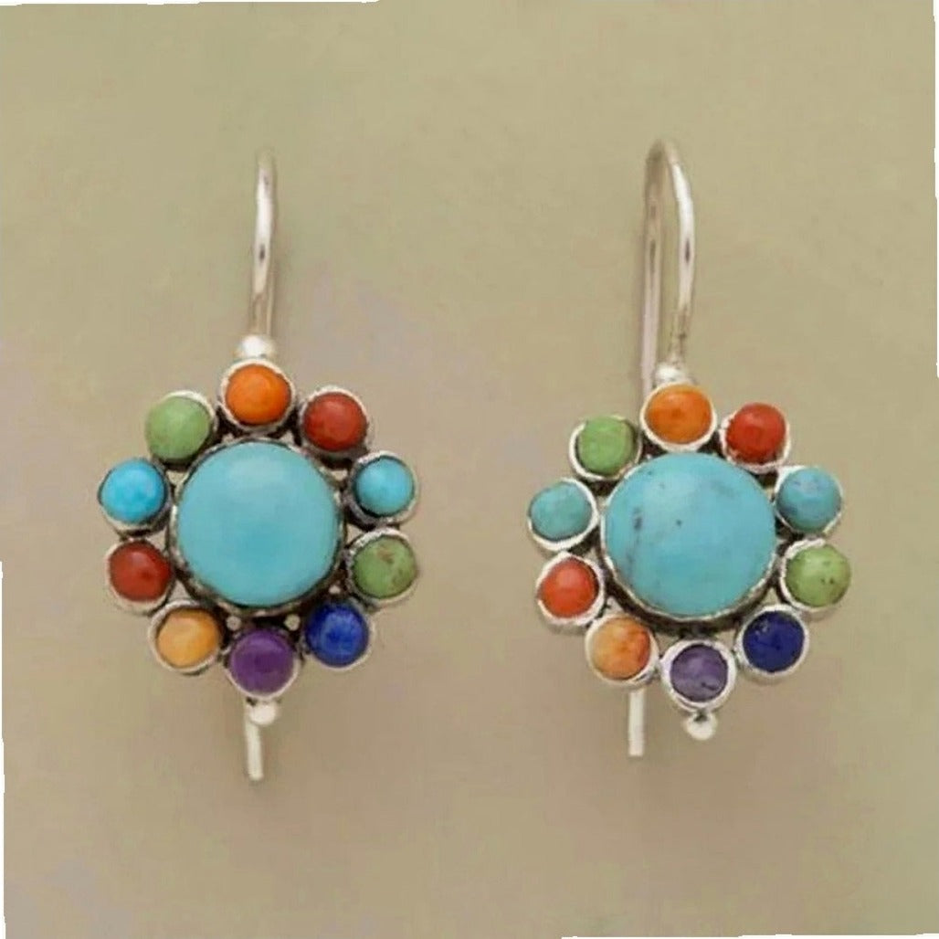 Multicolored Round Earrings in Turquoise