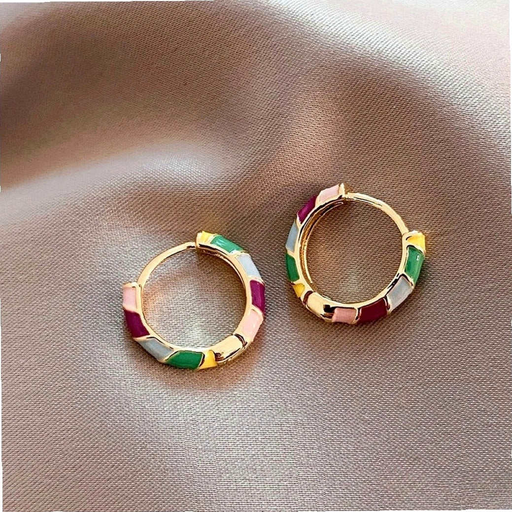 Elegant Gold Earrings with Colorful Enamel